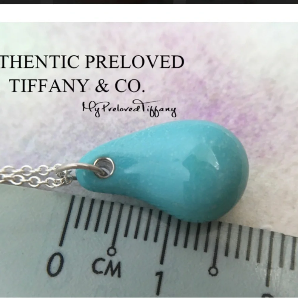 Tiffany & Co. Elsa Peretti Turquoise Teardrop Sterling Silver Necklace 16” - Picture 7 of 11